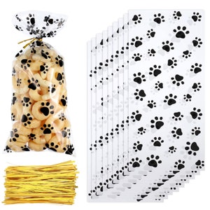 Pet Treat Bags with Paw Print Design Clear Cellophane Cello Bags ideal for Puppy Pic n Mix Dog Party Gifts Pet Products