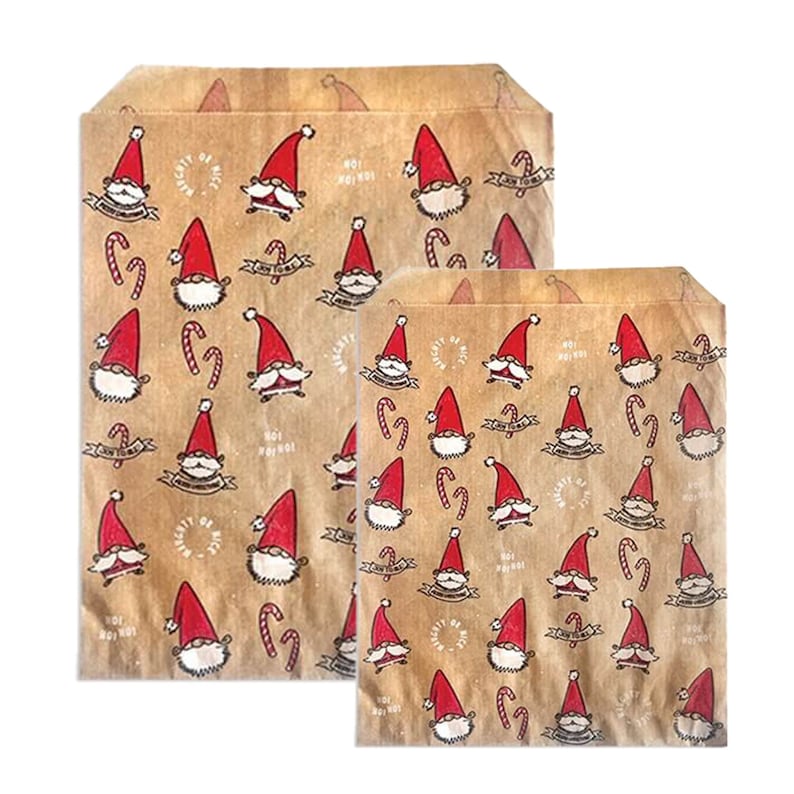 100 Christmas Paper Bags Smiling Santa, Iconic, Snowflake Festive