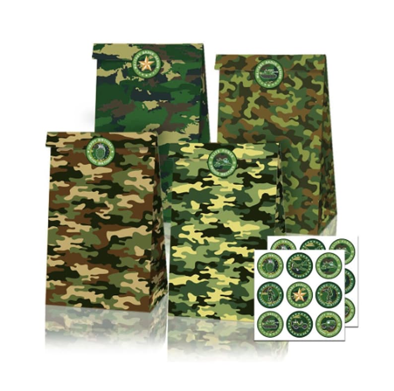 Gamer Party Bags With Stickers 4 Styles Military Army Camouflage Design