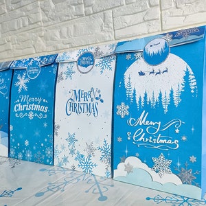 Sacchetti di carta natalizi con adesivi abbinati, motivo a fiocco di neve, sacchetti regalo di Natale, caramelle, biscotti, dolcetti, bottini, artigianato