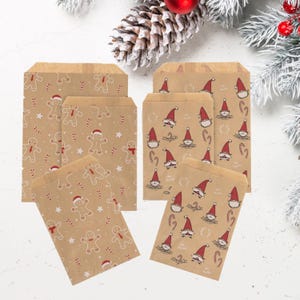 Christmas Paper Bags Kraft Counter Bag 2 Styles 2 Sizes Gnome Gonk Gingerbread Man Festive Xmas Party Advent crafting, packaging and gifting