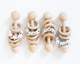 personalised wooden baby rattle