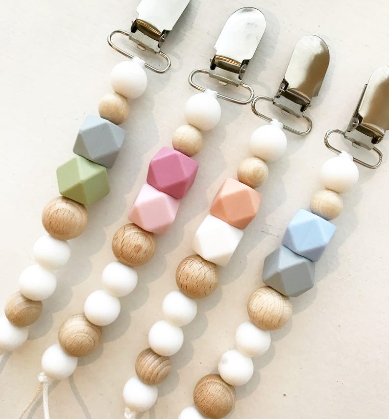 Beaded Pacifier Clip Silicon Beads Wooden Beads Paci Etsy