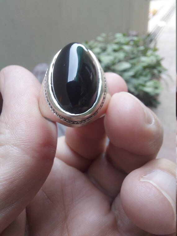 BLACK Yemeni Aqeeq Silver Ring Akik Hakiki Agate silver SUFI Handmade Men Ring