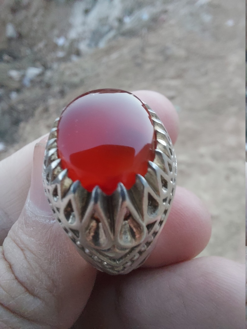 RED Yemeni Aqeeq handmade Sterling Silver Ring SHARF u SHAMS Agate Akik Shia Sufi Men Ring All Sizes