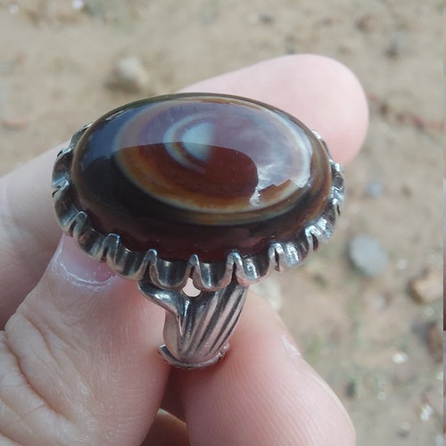 Brown Black Eye Yemeni Aqeeq Sterling Silver Ring Handmade Islamic Sufi Evil shops Protection Ring All Sizes