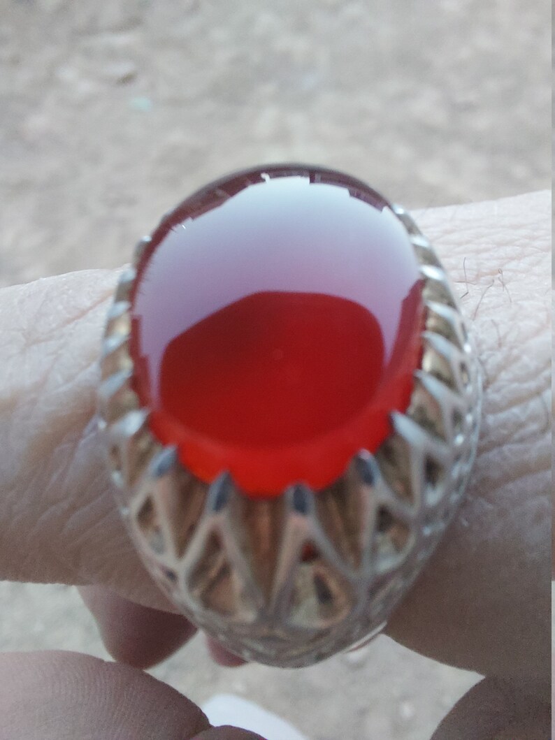 RED Yemeni Aqeeq handmade Sterling Silver Ring SHARF u SHAMS Agate Akik Shia Sufi Men Ring All Sizes