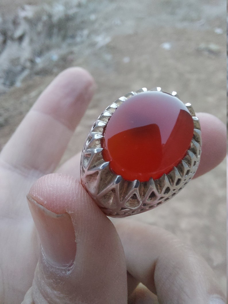 RED Yemeni Aqeeq handmade Sterling Silver Ring SHARF u SHAMS Agate Akik Shia Sufi Men Ring All Sizes