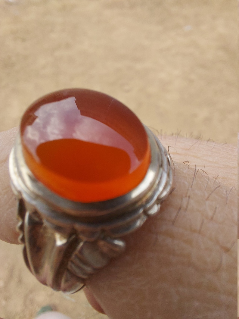 ORANGE Yemeni Aqeeq Silver Ring handmade Sterling Silver Agate Akik Shia Sufi Men Ring Any Size