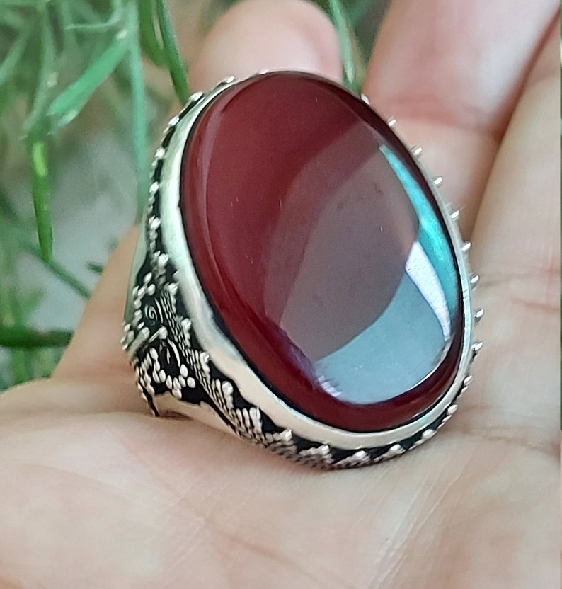 RED YEMENI AQEEQ Silver Ring Kabadi Akik Handmade Agate Ring | Etsy
