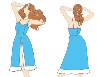 Molde para vestido midi, tamanhos do PP ao GG (A0, A4, Carta EUA) (molde em PDF)