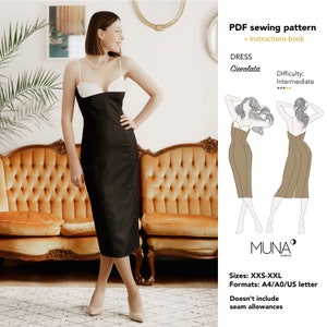 Ciocolata dress, Size Xxs-Xxl, A0 A4 Us Letter, Sewing pattern PDF, Dress pattern woman, Woman dress pattern, MUNA Patterns, MUNA patterns