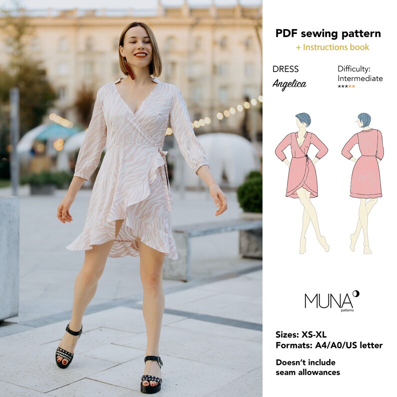 Intermediate Sewing Pattern ANGELICA Silk Wrap Dress Pattern, Intermediate Sewing, Sizes XS-XL (pdf ...