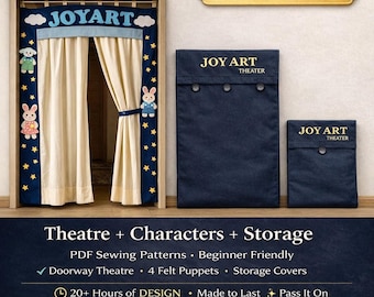 Conjunto Completo JoyArt — Pacote de Moldes de Costura em PDF | Teatro de Porta, Fantoches, Armazenamento e Alfabeto