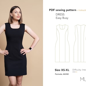 Robe Easy Busy, Taille XS - XL, A0 A4, Patron de couture PDF, Patron robe femme, Patron robe femme, Patrons femme, Patron robe bureau