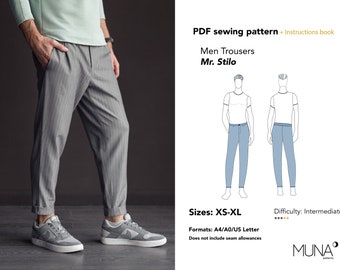 Men trousers sewing pattern. Sizes XS-XL. A4 A0 Us letter.  Men pants pattern. Men pants pattern pdf. Men pants sewing pattern. Mr Stilo.