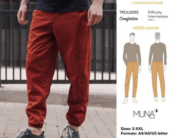 Molde para costura de calças Comfortino masculinas, tamanhos P-XXG (PDF)