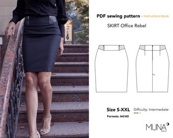 Pencil Skirt pattern, Size S - XXL, A4 Us Letter A0, Skirt pattern, Pencil Skirt PDF pattern, Skirt sewing pattern, Office Skirt Pattern