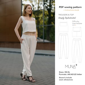 Bundle pattern, Women Blouse pattern, Women pants pattern, Size Xs - XL, Format A4 A0 Us letter, Trousers sewing pattern, MUNA patterns
