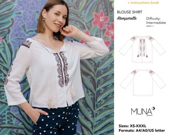 Women Blouse pattern, Size Xs-Xxxl, Format A4 A0 Us letter, Sewing pattern PDF, Blouse pattern woman, Blouse sewing pattern, MUNA patterns