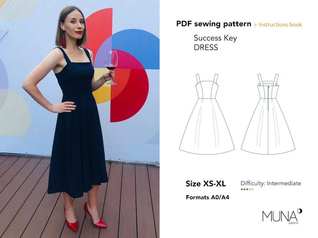 Success Key Dress Sewing Pattern, Intermediate Level (A0 A4 PDF) - Etsy ...