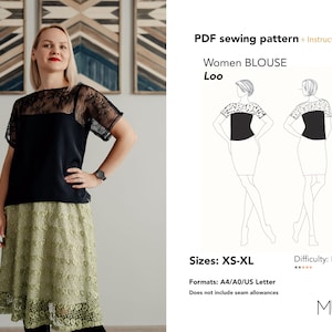 Dames Blousepatroon, Maat Xs - XL, Formaat A4 A0 Us letter, Naaipatroon PDF, Blousepatroon vrouw, Blouse naaipatroon, MUNA patronen