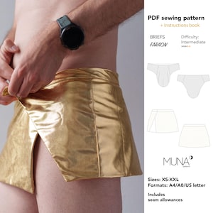 Men Underwear pattern, Full Pouch Low Rise Bikini pattern, Men&#39;s bikini pattern, Size XS - L, Format A4 Us letter, Briefs men pattern, MUNA
