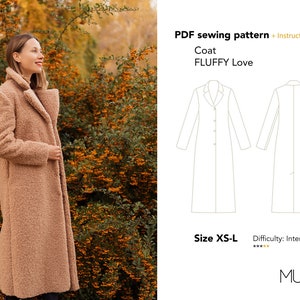Coat pattern, Size XS-L, A0 A4, Sewing pattern PDF, Coat pattern woman, Coat sewing pattern, Coat pattern pdf, Women's pattern
