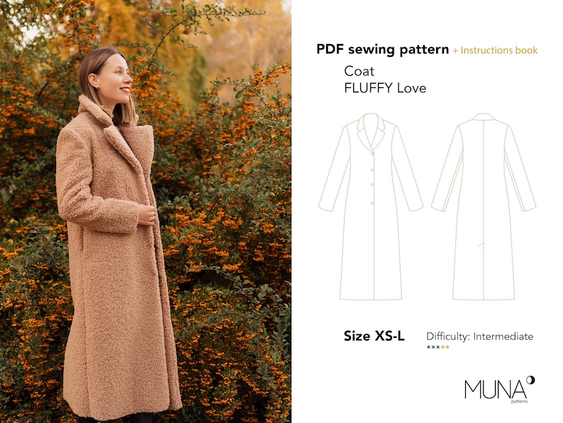Fluffy Love Coat Sewing Pattern, Size Xs-L (PDF Pattern) image 1