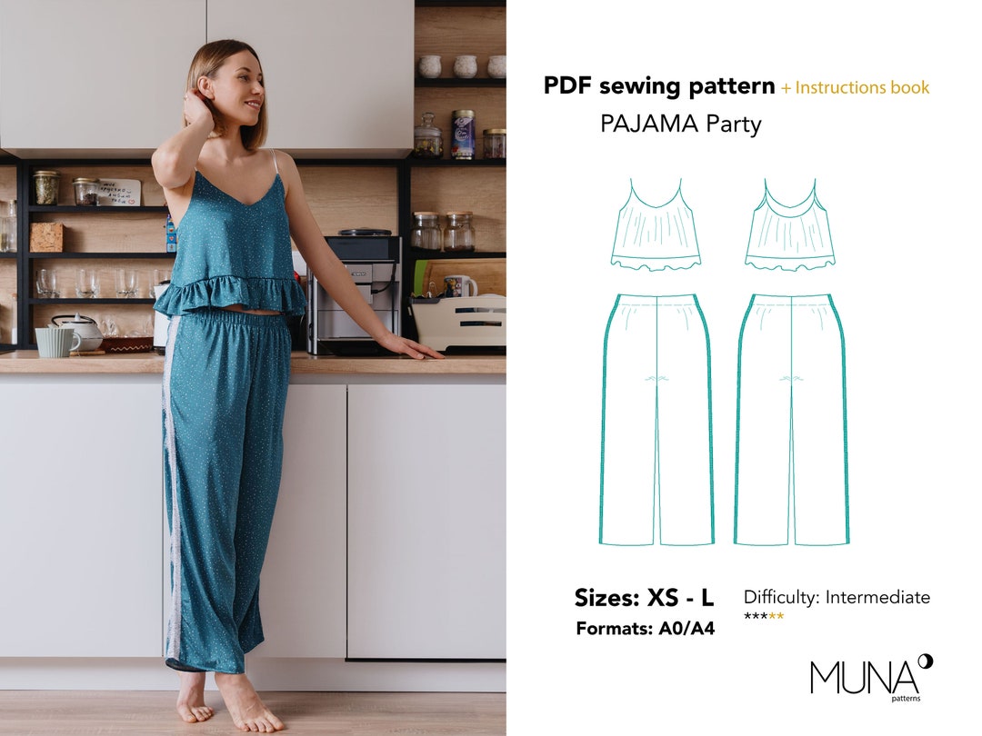Women Pyjama Pattern, Size XS-L, A4/ A0/ US Letter, Pyjama Sewing ...