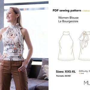 Patrón Blusa Mujer, Talla Xxs - XL, Formato A4 A0, Patrón de costura PDF, Patrón blusa mujer, Patrón de costura blusa, Patrones MUNA