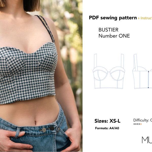 Bustier Top PDF Sewing pattern, Sizes XS-L, Formats A4-A0, Bustier pattern, Bustier pattern PDF, Bustier top pattern, Muna Patterns