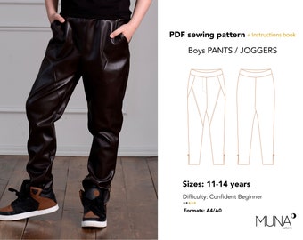 Boys Eco-Leather Joggers Sewing Pattern, Sizes 11-14 (A4 A0) (PDF Pattern)