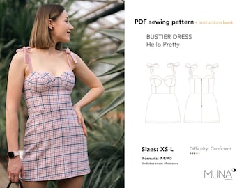 Bustier Dress PDF Sewing pattern, Sizes XS-L, Formats A4-A0, Bustier pattern, Bustier pattern PDF, Bustier dress pattern, Muna Patterns