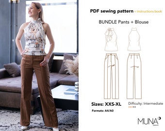 Pants and Blouse Sewing Pattern Bundle, XXs-XL (PDF Pattern)