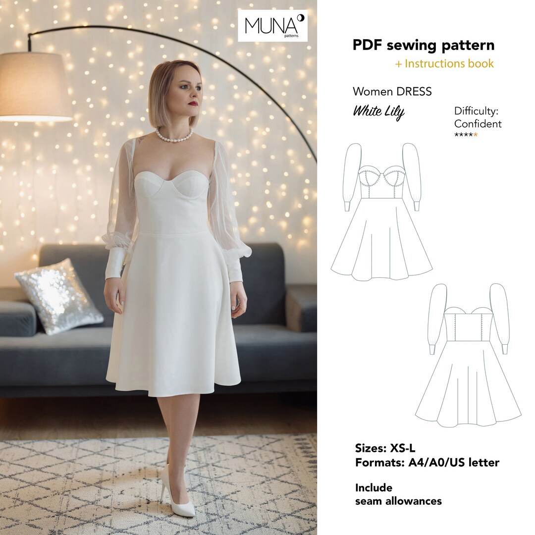 Bustier Dress PDF Sewing Pattern, Sizes XSL, Formats A4 A0 Us Letter, Bustier Pattern, Bustier