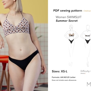 Badpakpatroon, zwemkledingpatroon, maat XS - L, A4/A0/US letter, lingeriepatroon, naaipatroon PDF, ondergoed naaipatroon, Muna