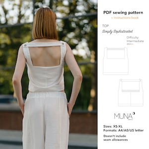 Patrón blusa mujer, Talla Xs - XL, Formato A4 A0 Us carta, Patrón de costura PDF, Patrón top mujer, Patrón de costura blusa, Patrones MUNA