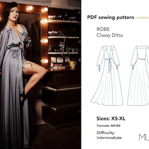 Robe pattern Classy Ditta, Sewing pattern PDF, Size XS - XL, A0 A4,  Peignoir pattern, Woman night dress pattern, Negligee pattern pdf