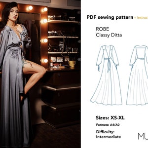 Robe pattern Classy Ditta, Sewing pattern PDF, Size XS - XL, A0 A4,  Peignoir pattern, Woman night dress pattern, Negligee pattern pdf