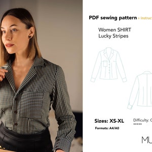 Shirt PDF patroon, maat XS - XL, A4 A0, dames shirt patroon, shirt naaipatroon, dames shirt patroon, vrouw shirt naaipatroon