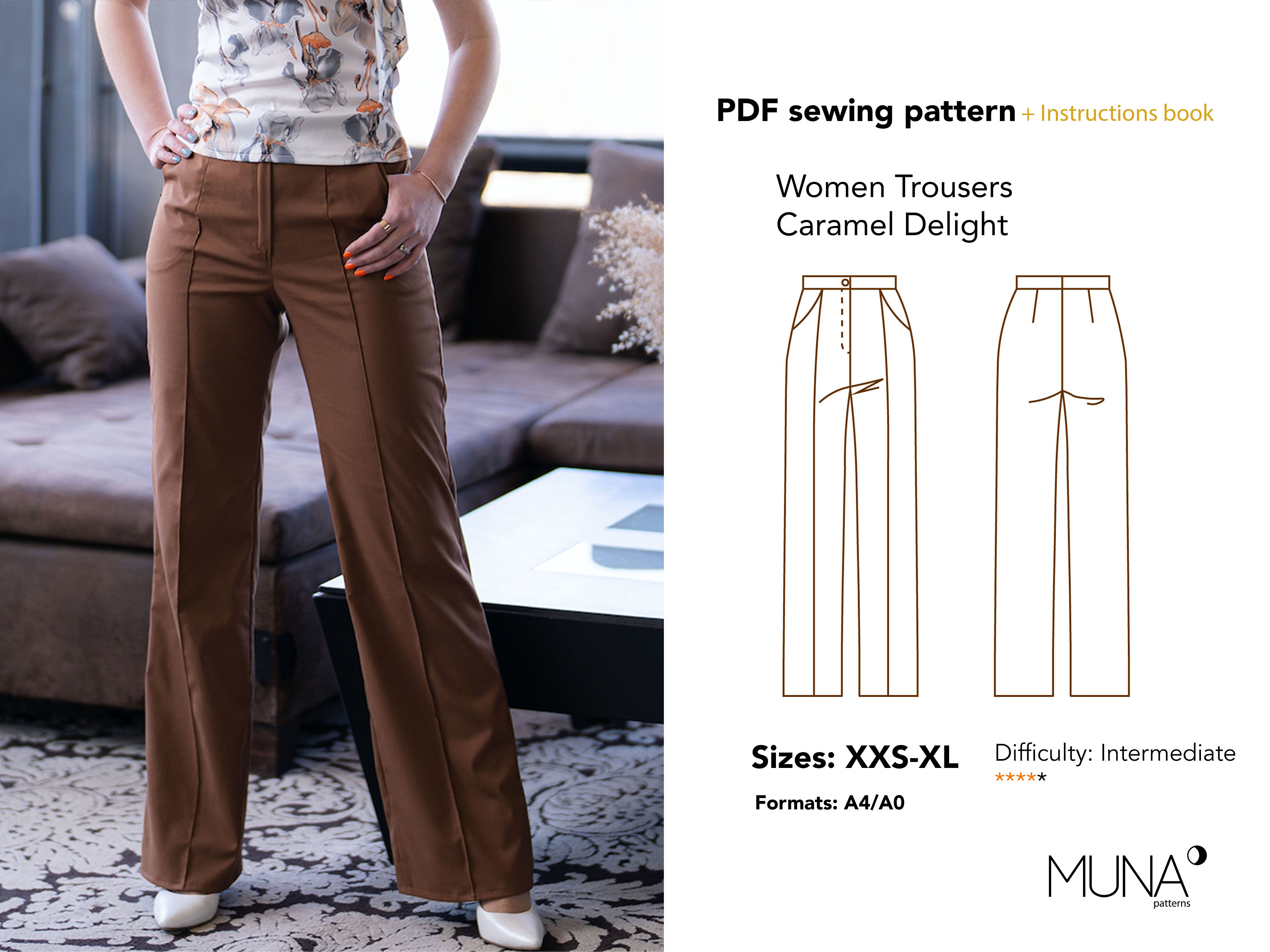 Women Pants + Blouse PDF sewing patterns Size XXS- XL