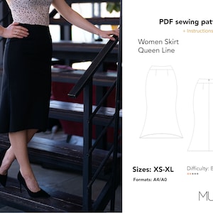 Pencil Skirt pattern, Size XS - XL, A4 A0 Us letter, Skirt pattern, Pencil skirt sewing pattern, Pencil Skirt Pattern PDF, Muna Patterns.