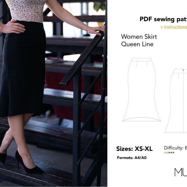 Pencil Skirt pattern, Size XS - XL, A4 A0 Us letter, Skirt pattern, Pencil skirt sewing pattern, Pencil Skirt Pattern PDF, Muna Patterns.