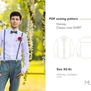 Man shirt pattern, Size XS - XL, Format A4, Shirt pattern men, Shirt pattern, Sewing pattern for men, Men patterns, Sewing pattern men