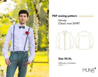 Man shirt pattern, Size XS - XL, Format A4, Shirt pattern men, Shirt pattern, Sewing pattern for men, Men patterns, Sewing pattern men
