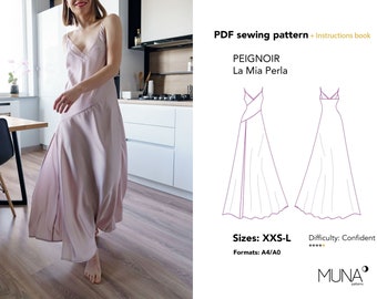 Negligee pattern, Sewing pattern PDF,  Size XXS - L, US letter A4 A0, Peignoir pattern, Bridal patterns, Negligee sewing pattern, Muna