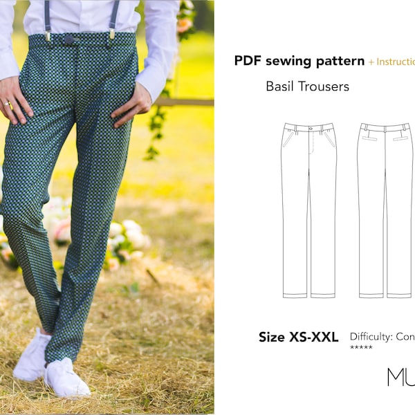 Trousers men pattern, Size XS -XXL, A4, Pants pattern men, trousers pattern, sewing patterns for men, Men patterns, men patterns sewing