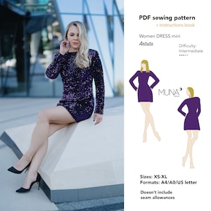 Party velvet dress PDF sewing pattern, Size XS - xl, Formats A0/A4/US Letter, Dress pattern woman, Woman dress pattern, Party dress pattern