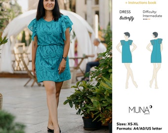 Women dress pattern, Size Xs - XL, Formats A0, A4, US letter, Short dress pattern, Woman dress sewing pattern, MUNA Patterns